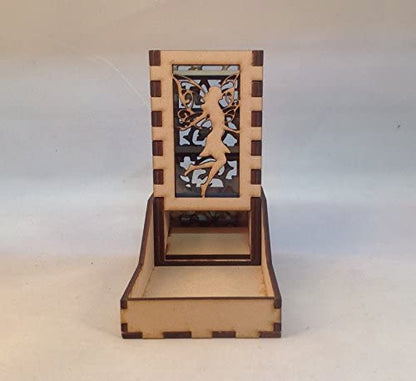 Fairy Mini Dice Tower v1 Neon Blue Acrylic Window Laser Cut MDF Unique Fast Shipping