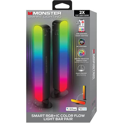 Monster Smart LED Light Bars 2 Pack, RGB+IC Multi-Color Razor Chroma TV & Gaming Wi-Fi Light Bars, Dimmable, Sound Reactive, Multi Position, App & Voice Control, Works with Alexa, Google Home, Siri