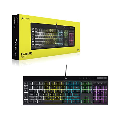 Corsair K55 RGB PRO Membrane Wired Gaming Keyboard – IP42 Dust and Spill-Resistant – 6 Macro Keys with Elgato Integration – iCUE Compatible – QWERTY NA – PC, Mac, Xbox – Black