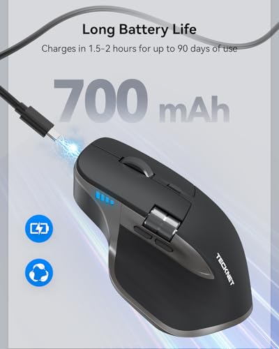 TECKNET Wireless Mouse, Bluetooth Mouse (BT5.3/5.0 & 2.4G) Rechargeable Ergonomic Optical Mouse with 6 Adjustable DPI, Side Scroll, Quiet Clicks, USB A Receiver, 7 Buttons, Wide Compatibility - Grey - color: Grey