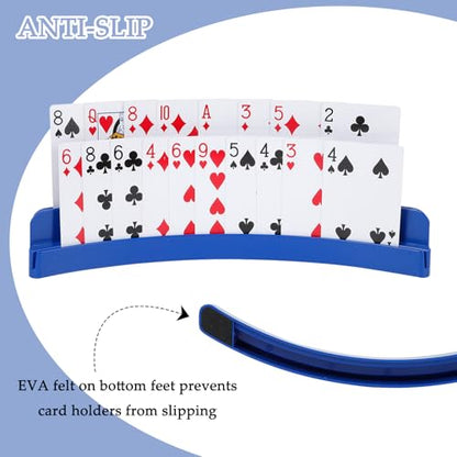 2 Packs of Double-Layer Card Holders，Playing Card Holder for Kids Adults Hands Free Card Holder for Family Card Game Nights Poker Parties - color: Blue-black(2pack)