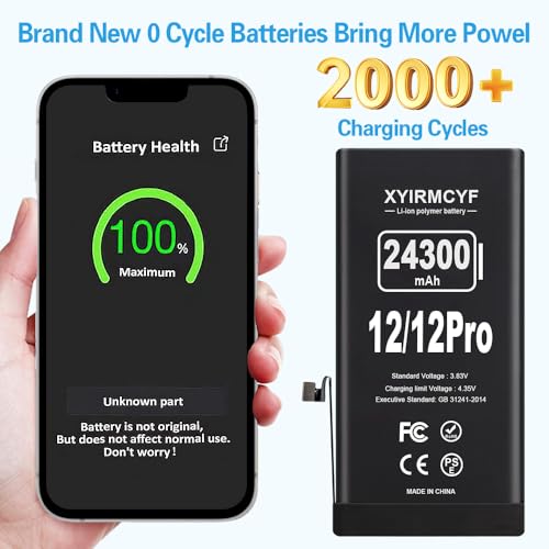 XYIRMCYF 24300mAh Super Capacity Battery Compatible with iPhone 12/12 Pro, 0 Cycle Li-Polymer Replacement Battery for iPhone 12/12 Pro, with Professional Repair Tool Kit - color: 12/12Pro-24300
