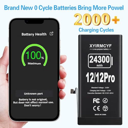 XYIRMCYF 24300mAh Super Capacity Battery Compatible with iPhone 12/12 Pro, 0 Cycle Li-Polymer Replacement Battery for iPhone 12/12 Pro, with Professional Repair Tool Kit - color: 12/12Pro-24300