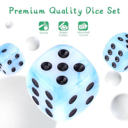 36 of Pack 12MM 6 Sided MINI Dice Set,Mixed Colours Swirls D6 Game Dice Set, 6 Sided Standard Dices for Yahtzee, Bunco or Teaching Math,with Portable Plastic Box(Blue White) - color: Blue White