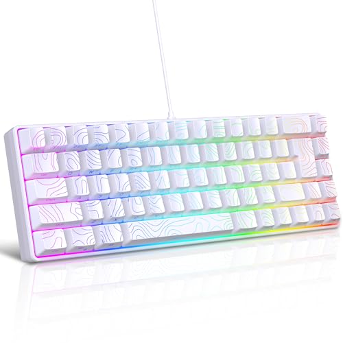 Snpurdiri 65% Wired Gaming Keyboard, 68 Keys RGB (Contour-line, White) | Backlit Ultra-Compact Small Gaming Keyboard, for PC/Mac Gamer, Typist, Travel, Easy to Carry on Business Trip - color: white