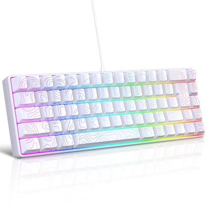 Snpurdiri 65% Wired Gaming Keyboard, 68 Keys RGB (Contour-line, White) | Backlit Ultra-Compact Small Gaming Keyboard, for PC/Mac Gamer, Typist, Travel, Easy to Carry on Business Trip - color: white