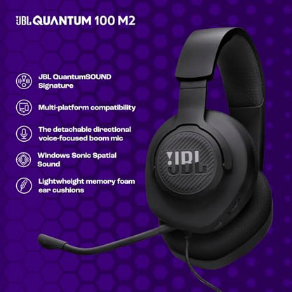 JBL Quantum 100M2 Wired Gaming Headset, Detachable Mic - Black | Memory Foam Ear Cushions And 3.5 Mm Jack Work With PC, PlayStation, Xbox, Nintendo Switch For Immersive PC Gaming Sessions - color: Black