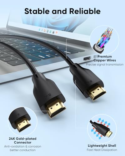 8K HDMI Cable 3FT 3-Pack, Ultra High Speed HDMI Gaming Monitor Cord, Supports 4K/120Hz, 8K/60Hz, 48Gbps DTS:X for Soundbar, PS5, PS4, TV, Xbox, Roku, Cinema, Computer
