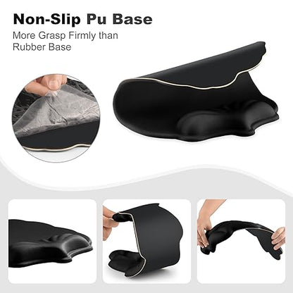 Keyboard Wrist Rest and Mouse Pad with Wrist Support Set, Ergonomic Leaf Shape Mouse Pad with Non-Slip Base, Pain Relief Memory Foam Mousepad for Computer,Laptop,Home Office, Black - color: Black