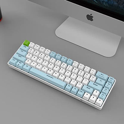 Qisan Mechanical Gaming Keyboard Dual Mode 2.4G/BT Wireless Keyboard with Red Switch Mini Design (60% Keyboard) 68 Keys Computer Keyboard US Layout | Gaming Pc | Wireless Gaming Keyboard - color: Red Switch with Blue & White Combo Color