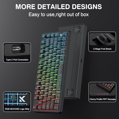 x MCHOSE Jet75 Magnetic Keyboard,75% Wired Gaming Keyboard Hall Effect Switch,Rapid Trigger Mode,8K Hz Polling Rate,0.1ms Lantency,Rhythmic RGB Backlight (Topograhic Black, Starburst Switch) - color: Topograhic Black, size: Starburst Switch