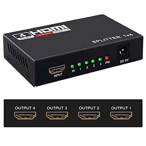 HDMI Splitter 1 in 4 Out -4K Hdmi Splitter 1x4 Ports v1.4 Powered | 4 Way HDMI Splitter, Powered HDMI Splitter 4K/2K Full Ultra HD 1080p 3D Support