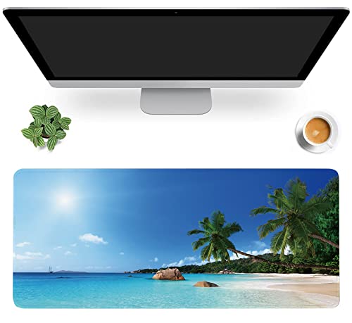 Ocean Desk Mat,ANSE Lazio Beach at Praslin Island Extended Gaming Mouse Pad,Large Non-Slip Rubber Base Mousepad with Stitched Edges,Waterproof Mouse Mat Desk Pad for Office Game Home 35.4x15.75 in - color: Anse Lazio Beach