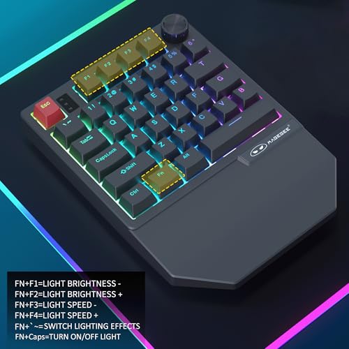 MageGee Wireless One Handed Gaming Keyboard, Tri-Mode BT/2.4Ghz RGB Backlit 34 Keys Mini Keyboard for Gamer, Linear Red Switch, Wrist Rest Support(Black) - color: Black/Wireless