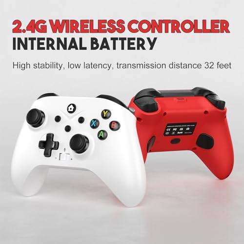 Dinosoo 2 Pack Wireless for X-box Controller Series X|S, X-box One & Windows 10/11, PC Steam Games, Built-in Battery Dual Vibration Turbo Macro Function, with 2.4GHz Adapter Red+White - color: Green+White