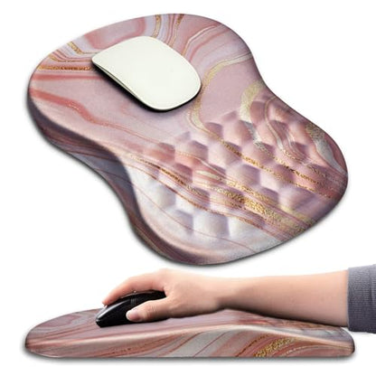 Hokafenle Ergonomic Mouse Pad Wrist Support with Massage Design, Wrist Rest Pain Relief Mousepad with Memory Foam&Non-Slip PU Base, Mouse Pads for Wireless Mouse & Desk (12x8 inch,Pink Gold Marble) - color: HK009-Pink Gold Marble