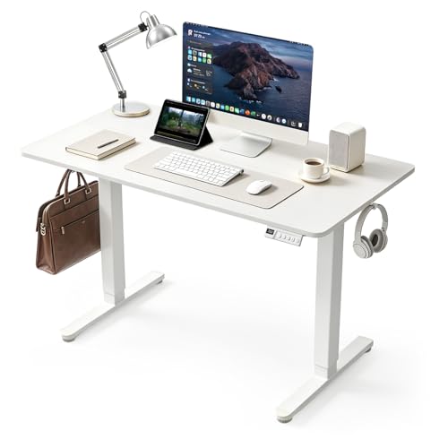 Electric Height Adjustable Desk, 40x24 Inches Standing Desk with 3 Memory Presets & Child Lock, Quiet Motor, Industrial Steel Frame, for Clean Computer Workstation or Editing Desk,White - color: White, size: 40×24inch