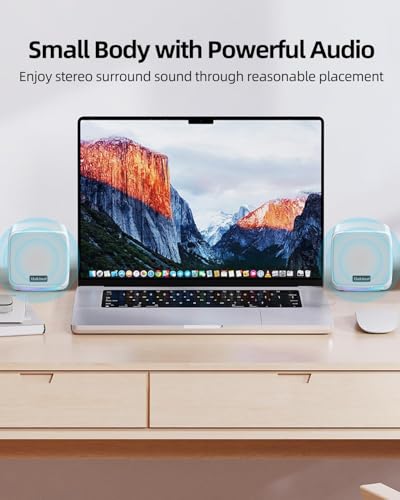 Uakinat Computer Speakers for Desktop PC, USB Powered 3.5mm Aux Speaker for PC, Laptop, Tablet, Phone, Plug and Play with Volume Control, White