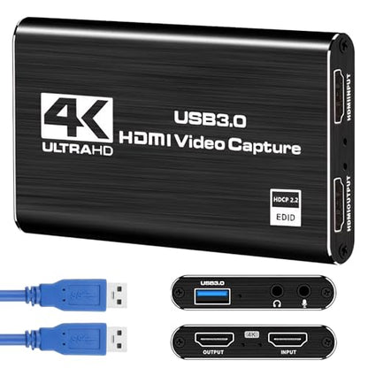 4K HDMI Video Capture Card for Streaming, 1080P 60FPS USB 3.0 Game Capture Device with Audio, Zero-Lag Capturadora De Video for Nintendo Switch PS5 Xbox PC OBS Live Recording