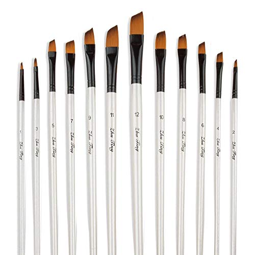 Artist Paint Brushes Set, 12pcs Professional Angular Paintbrushes for Acrylic Watercolor Oil Painting, Face Body Nail Art, Crafts, Canvas, Rock, Shoes, Paint by Number, Miniature Model & Fine Detail - color: Angular Tip - 12 Different Size
