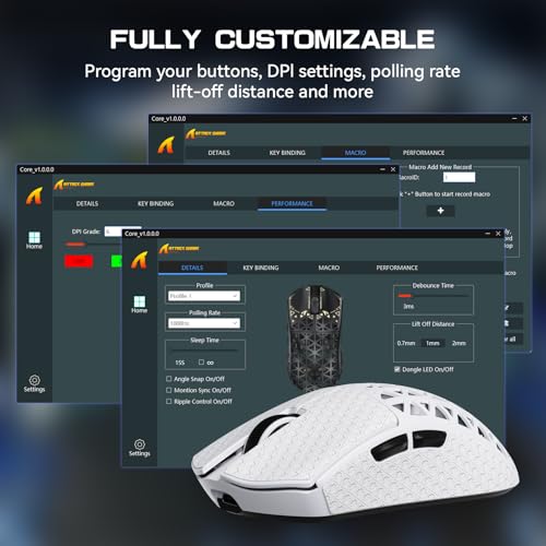 ATTACK SHARK R5Ultra 8K Carbon Fiber Wireless Gaming Mouse, White&Tape | 42K DPI,PAW3950 MAX Sensor,39g Ultra-Lightweight,Nordic 52840 MCU Chip,Wired/BT/2.4GHz Wireless Programmable Mouse for PC/Mac - color: White&Griptape