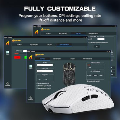 ATTACK SHARK R5Ultra 8K Carbon Fiber Wireless Gaming Mouse, White&Tape | 42K DPI,PAW3950 MAX Sensor,39g Ultra-Lightweight,Nordic 52840 MCU Chip,Wired/BT/2.4GHz Wireless Programmable Mouse for PC/Mac - color: White&Griptape