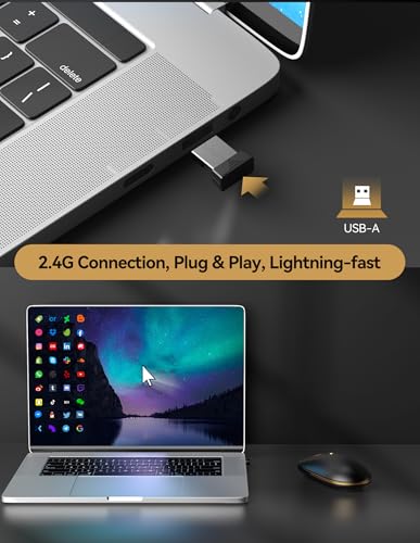 TECKNET Wireless Mouse, 2.4G Computer Mouse for Laptop, 4800 DPI Silent Mouse with USB Receiver, Slim Portable Travel Mouse Compatible with MacOS Windows Android PC Chromebook, 18 Months Battery Life - color: Black Gold