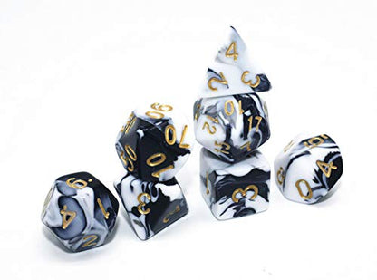 DND Dice Set Black & White Marble RPG Polyhedral Dice Fit Dungeons and Dragons(D&D) Pathfinder MTG Tabletop Role Playing Game 7-Die Dice Set - color: Black&white
