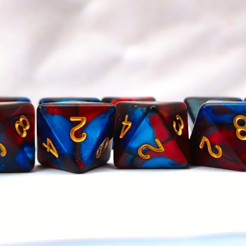 10 PCS D8 8 Sided Dice Set, Polyhedral Number Game Dice for DND RPG MTG Board Game Party Tabletop Accessories (Red + Blue) - color: Red + Blue