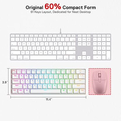 Redragon K530 Pro Draconic 60% Wireless RGB Mechanical Keyboard, BT/2.4Ghz/Wired 3-Mode 61 Keys Compact Gaming Keyboard w/Hot-Swap Socket, Free-Mod Plate Mounted PCB & Tactile Brown Switch - color: White, size: Brown Switch