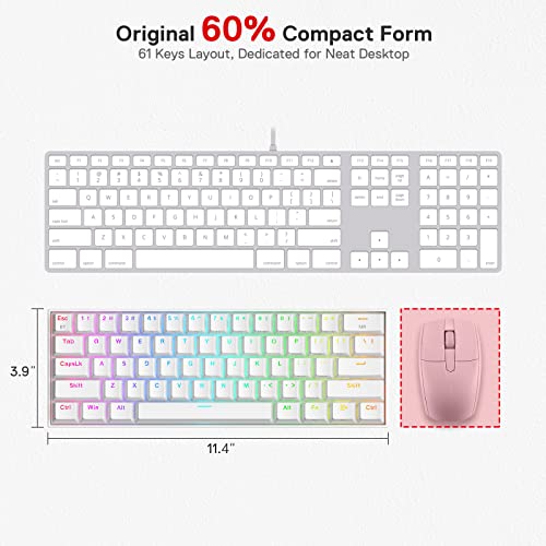Redragon K530 Pro Draconic 60% Wireless RGB Mechanical Keyboard, BT/2.4Ghz/Wired 3-Mode 61 Keys Compact Gaming Keyboard w/Hot-Swap Socket, Free-Mod Plate Mounted PCB & Linear Red Switch - color: White, size: Red Switch