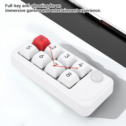 Wired USB C Numeric Keypad, 8 Keys Programmable One Handed Macro Mechanical Keyboard with Knob, for Tablet Laptop Desktop (White) - color: White