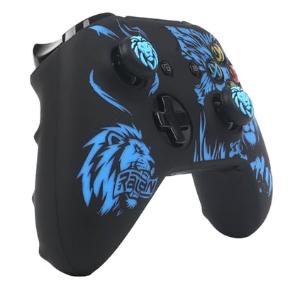 Lion Controller Skin Cover Compatible with Xbox one Controller, RALAN Protector Case, Customised Thumb Grips Caps - color: Lion Black Blue