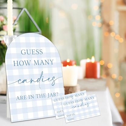 Guess How Many Candies Are In The Jar Game Set, 50 Guess Cards With 1 Standing Sign, Minimalism Blue Baby Shower Game Kit, Neutral Gender Reveal Party Decor & Activity Supplies - A08 - color: Minimalism Blue