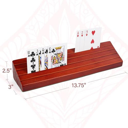 LotFancy Playing Card Holder for Kids, Adults, Seniors, 13.8” Long, Wooden | Wooden Card Holders for Playing Cards, Family Card Game Nights, Canasta, Poker Parties, Large Card Rack, Hands Free, 4 Slots - style: Long Holder