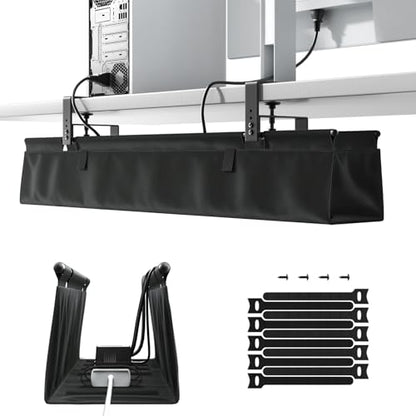 No Drill Under Desk Cable Management Tray - 36" Clamp/Screw Desk Cord Management, Premium Fabric Cable Racyway for Office & Home
