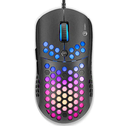 MARVO Lightweight Gaming Mouse Wired, RGB Backlit Mice with Lightweight Honeycomb Shell , Pixart 3327 12000 DPI Optical Sensor, Ultraweave Cable Mouse for Windows PC Gamers (Black)