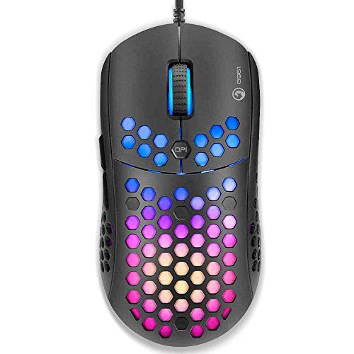 MARVO Lightweight Gaming Mouse Wired, RGB Backlit Mice with Lightweight Honeycomb Shell , Pixart 3327 12000 DPI Optical Sensor, Ultraweave Cable Mouse for Windows PC Gamers (Black)