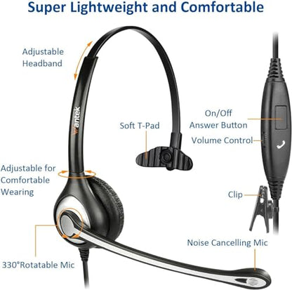 Wantek Cell Phone Headset with Microphone Noise Cancelling for Laptops, PC,3.5mm Jack,Volume Control,Wired Computer Headsets for Zoom Skype,for Office,Business, Call Center, Clear Chat