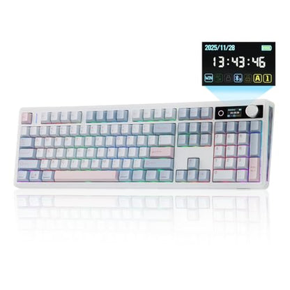 EPOMAKER TH108 V2 PRO Full Size Mechanical Keyboard with Screen&Knob, 10000mAh, BT/2.4Ghz, Mac Modifier PBT Keycap, Hot Swap, RGB, Gasket, Wireless Gaming Keyboard for Mac/PC (Blue, Sea Salt Silent) - color: Blue, size: Sea Salt Silent
