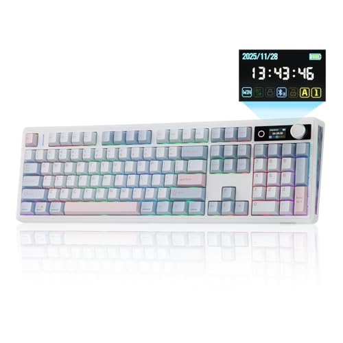 EPOMAKER TH108 V2 PRO Full Size Mechanical Keyboard with Screen&Knob, 10000mAh, BT/2.4Ghz, Mac Modifier PBT Keycap, Hot Swap, RGB, Gasket, Wireless Gaming Keyboard for Mac/PC (Blue, Creamy Jade) - color: Blue, size: Creamy Jade