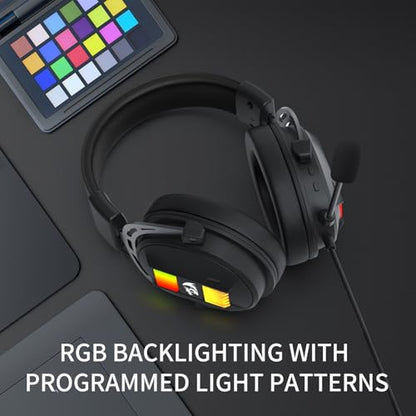 Redragon H375 Wired Gaming Headset, 53mm Drivers 7.1 Surround Sound, Detachable Noise Cancelling Mic, USB Computer Headset with RGB, Lightweight Design for PC/Laptop/PS4 | 53mm Driver, Removable Noise Cancelling Microphone, Lightweight Design, Compatible