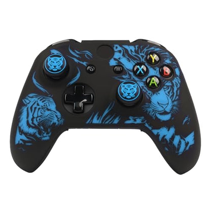 Tiger Controller Skin Cover Compatible with Xbox one Controller, RALAN Protector Case, Customised Thumb Grips Caps - color: Tiger Black Blue