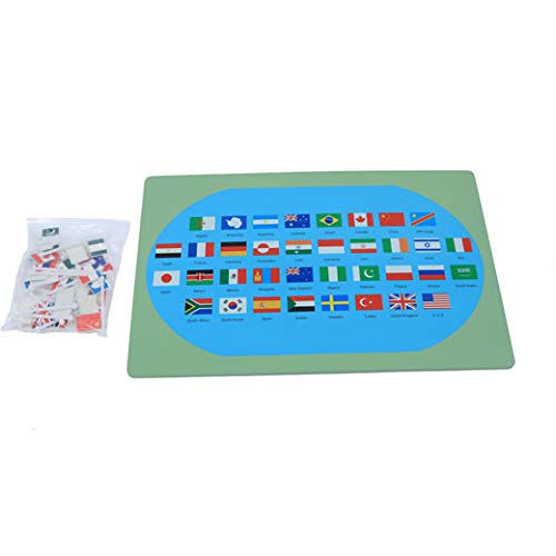 Flags of the World-Montessori Materials Geography Educational Tools Preschool Early at-Home Learning Toys | 36 flags + wooden map. Back includes country names for reference. Builds geography awareness & fine motor.