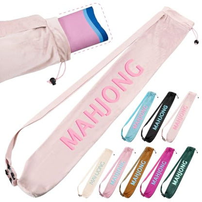35 Inch Long Velvet Mahjong Mat Bag Cute Double Strapped Drawstring Mahjong Mat Holder Lightweight Carrying Bag for Board Games Outdoor Travel Storage-Mat Not Include(Pink,1 Pc) - color: Pink