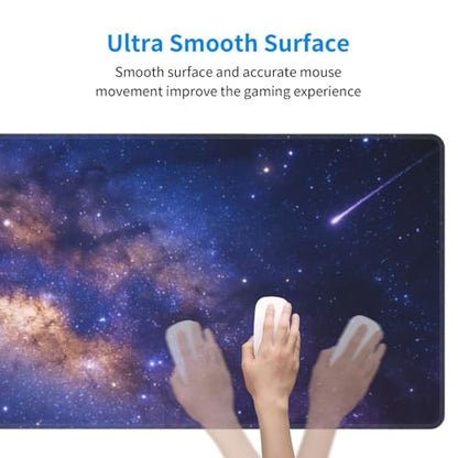 Large Gaming Mouse Pad Desk Mat, Purple Galaxy Nubula Extended Keyboard Mouse Pad Mousepad with Non-Slip Base and Stitched Edge Mouse Mat Desk Pad Mouse Pads for Desk Home Office, 31.5 x 11.8 - color: Purple Galaxy 02