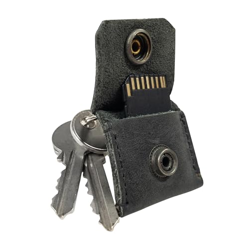 Rustic Leather Switch Cartridge Game Keychain/SD Card/Guitar Pick Holder Handmade by Hide & Drink (Charcoal Black) - color: Charcoal Black