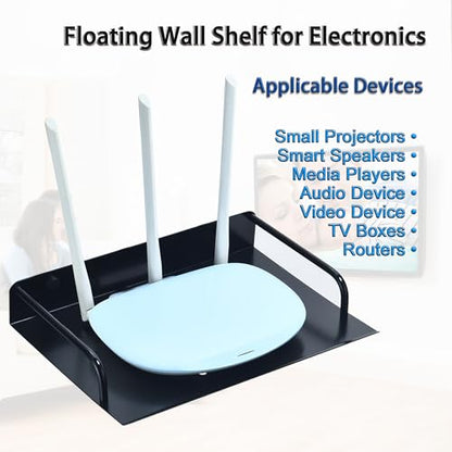 HNVNER Metal Floating Wall Shelf for Router & Cable Box, 10.3x8 Inch | Anodized Aluminum, Rust-proof, Cable Hole + Cooling Vents, Media Shelf fits Apple TV Roku Fire TV Cube Xi6, No-drill - color: 1 Layer-small-1pcs