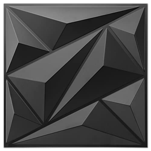 Art3dwallpanels 33 Pack 3D Wall Panels Diamond, Black, 12''x12'' | PVC Accent Wall Panels for Interior Wall Decor, Living Room, Lobby Bedroom Hotel Office, Cover 32.Sq.Ft - color: Black, size: 33 Pack