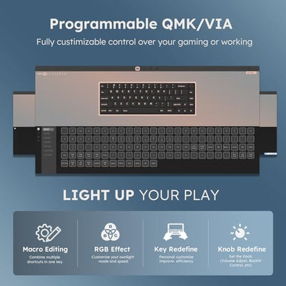RK ROYAL KLUDGE R65 Wireless Mechanical Keyboard with Volume Knob, Tri-Mode 2.4G/USB-C/BT Gasket Mounted 60% Gaming Keyboard with 66Keys, PBT Keycaps, QMK/VIA, Hot Swappable Cream Switch, Blue - color: Blue